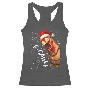 Funny F Caw F Chicken Christmas Racerback Tank Top Xmas Rooster Meme Santa Hat TS11 Dark Heather Print Your Wear