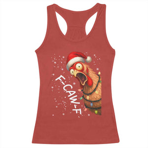 Funny F Caw F Chicken Christmas Racerback Tank Top Xmas Rooster Meme Santa Hat TS11 Red Print Your Wear