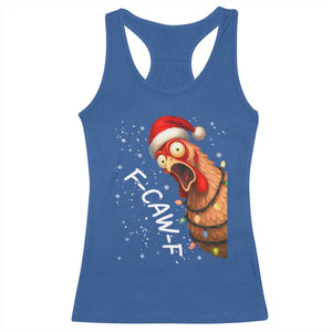 Funny F Caw F Chicken Christmas Racerback Tank Top Xmas Rooster Meme Santa Hat TS11 Royal Blue Print Your Wear