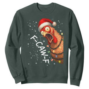 Funny F Caw F Chicken Christmas Sweatshirt Xmas Rooster Meme Santa Hat TS11 Dark Forest Green Print Your Wear