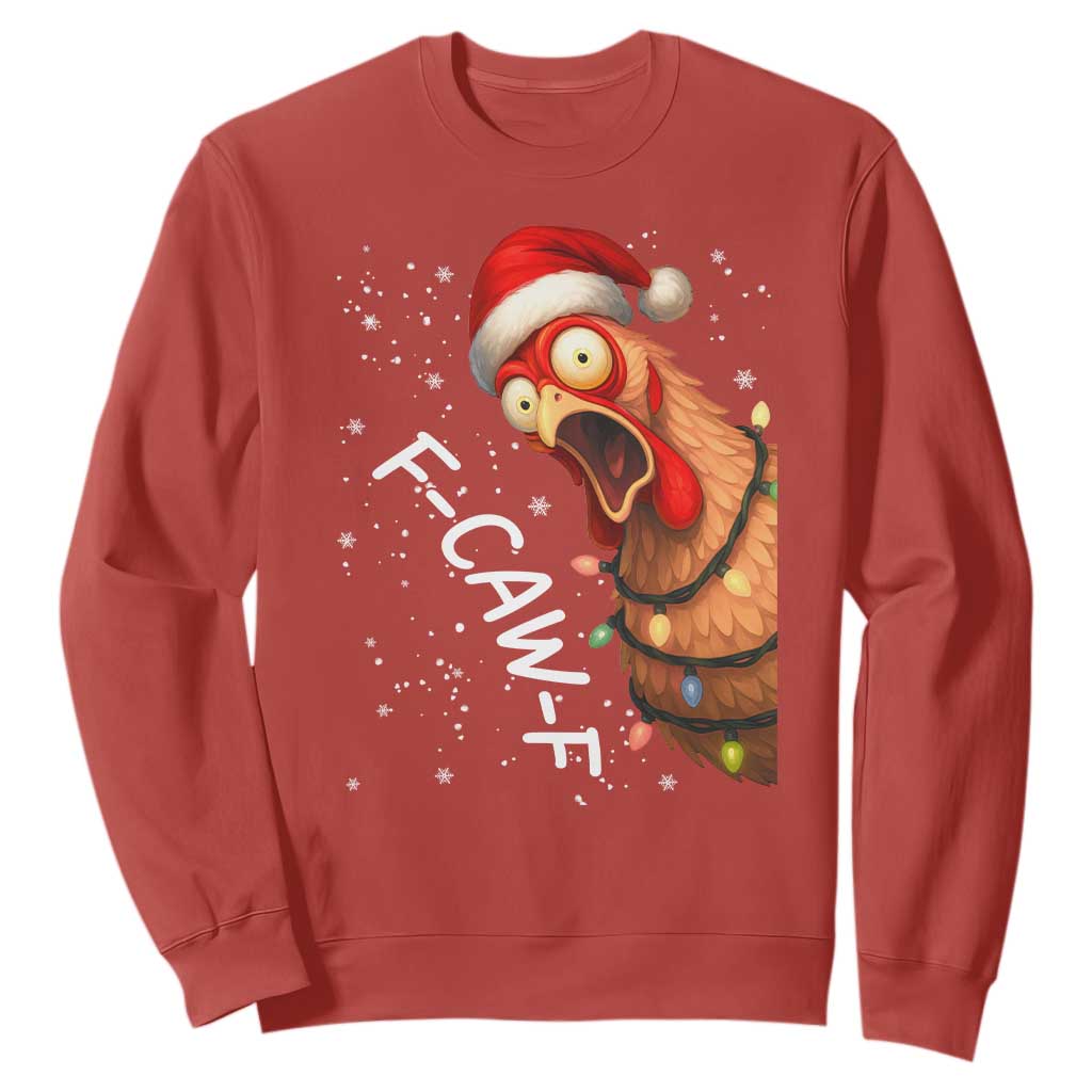 Funny F Caw F Chicken Christmas Sweatshirt Xmas Rooster Meme Santa Hat TS11 Red Print Your Wear