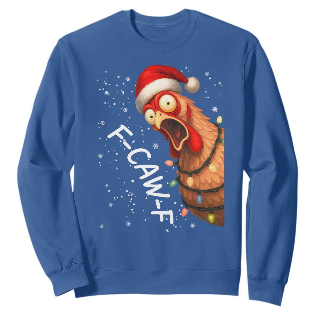 Funny F Caw F Chicken Christmas Sweatshirt Xmas Rooster Meme Santa Hat TS11 Royal Blue Print Your Wear