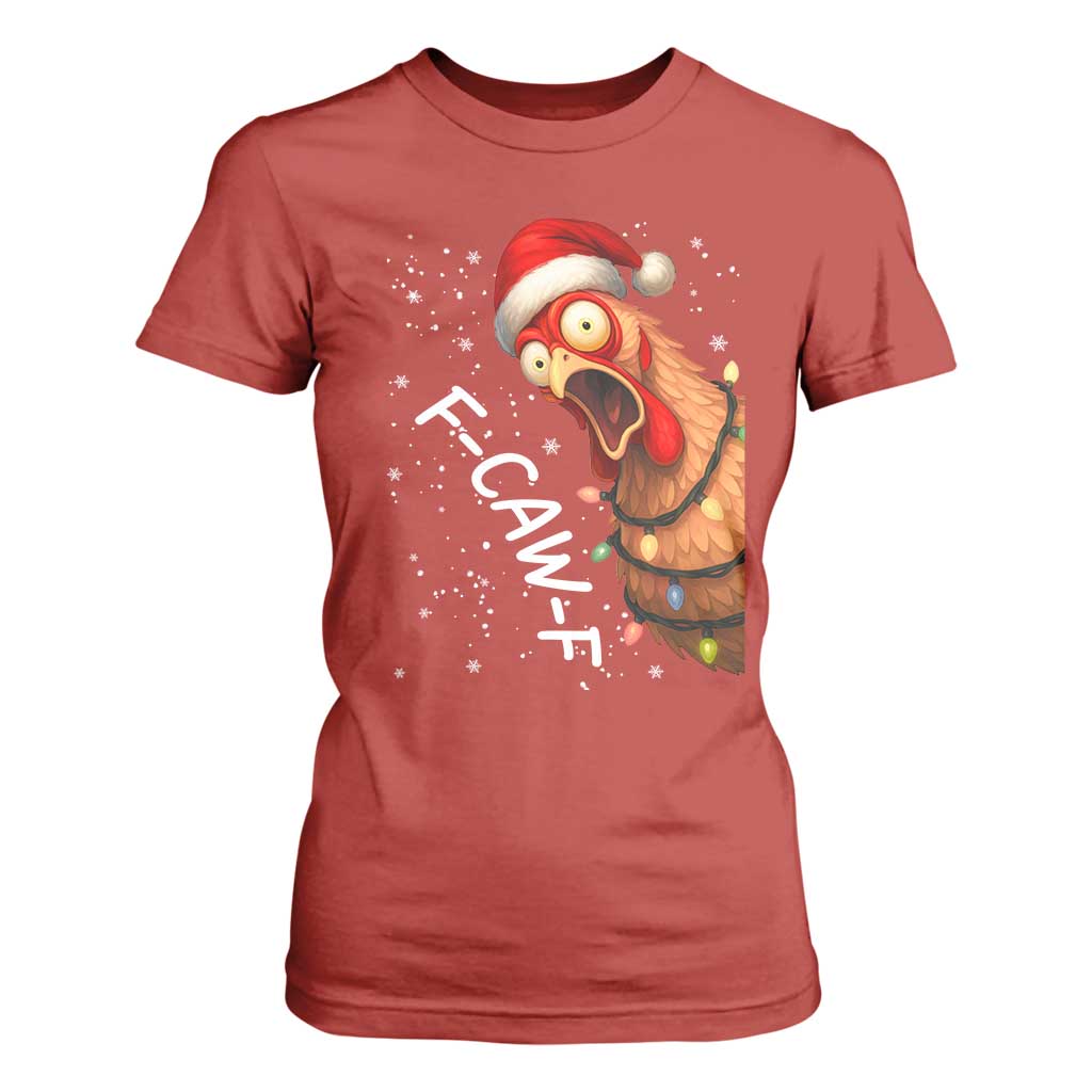Funny F Caw F Chicken Christmas T Shirt For Women Xmas Rooster Meme Santa Hat TS11 Red Print Your Wear