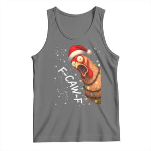 Funny F Caw F Chicken Christmas Tank Top Xmas Rooster Meme Santa Hat TS11 Black Heather Print Your Wear