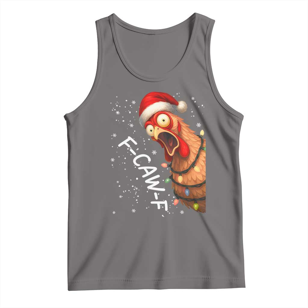 Funny F Caw F Chicken Christmas Tank Top Xmas Rooster Meme Santa Hat TS11 Deep Heather Print Your Wear