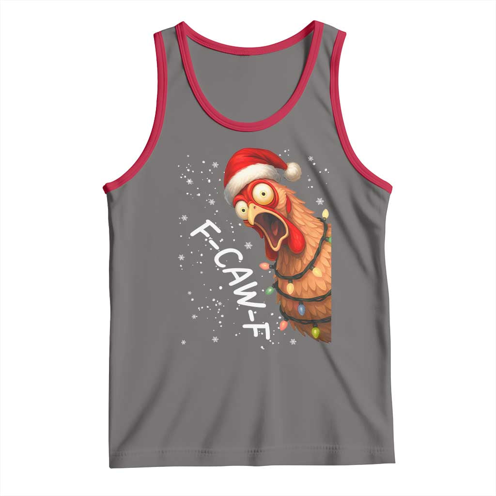 Funny F Caw F Chicken Christmas Tank Top Xmas Rooster Meme Santa Hat TS11 Deep Heather Red Print Your Wear