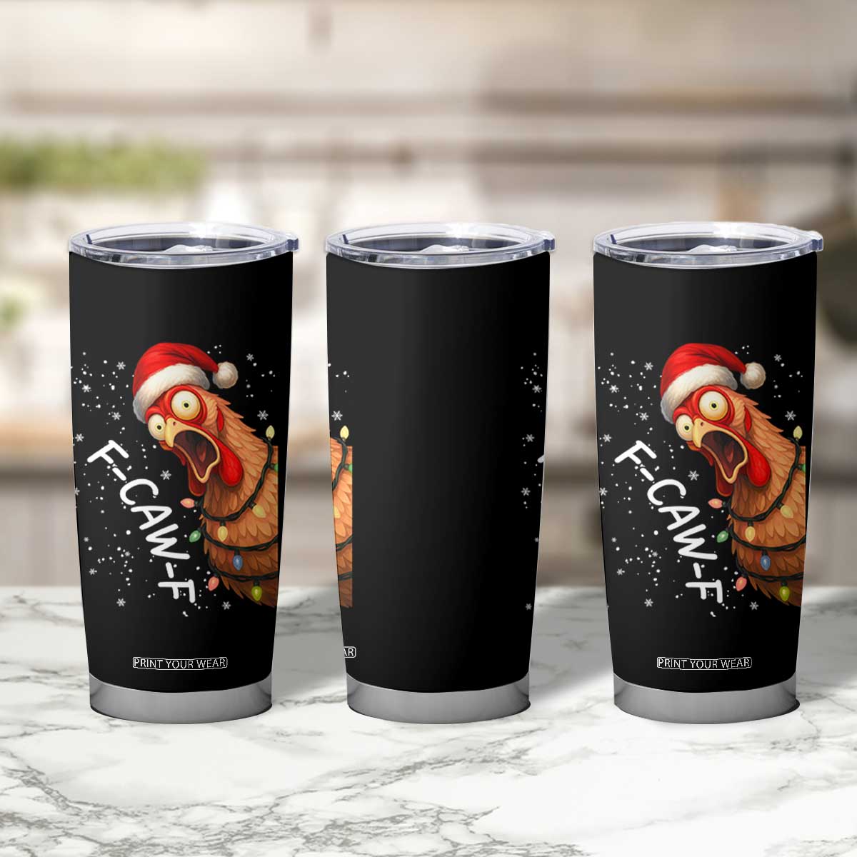 Funny F Caw F Chicken Christmas Tumbler Cup Xmas Rooster Meme Santa Hat TS11 Print Your Wear