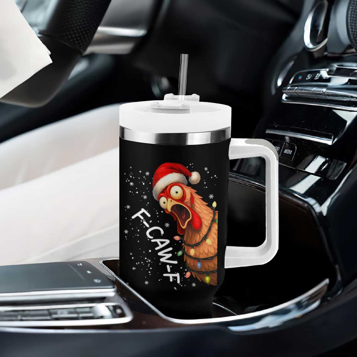 Funny F Caw F Chicken Christmas Tumbler With Handle Xmas Rooster Meme Santa Hat TS11 Print Your Wear
