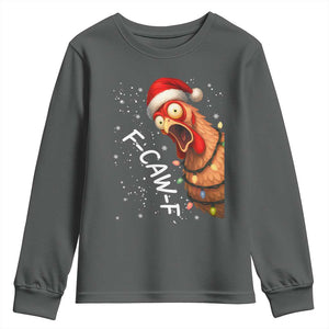 Funny F Caw F Chicken Christmas Youth Sweatshirt Xmas Rooster Meme Santa Hat TS11 Dark Heather Print Your Wear