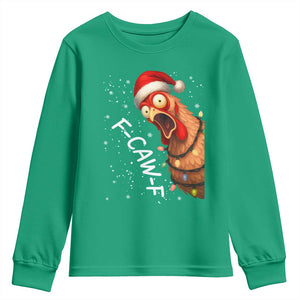 Funny F Caw F Chicken Christmas Youth Sweatshirt Xmas Rooster Meme Santa Hat TS11 Irish Green Print Your Wear