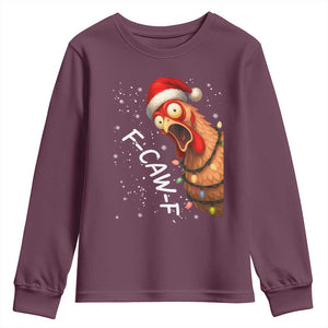 Funny F Caw F Chicken Christmas Youth Sweatshirt Xmas Rooster Meme Santa Hat TS11 Maroon Print Your Wear