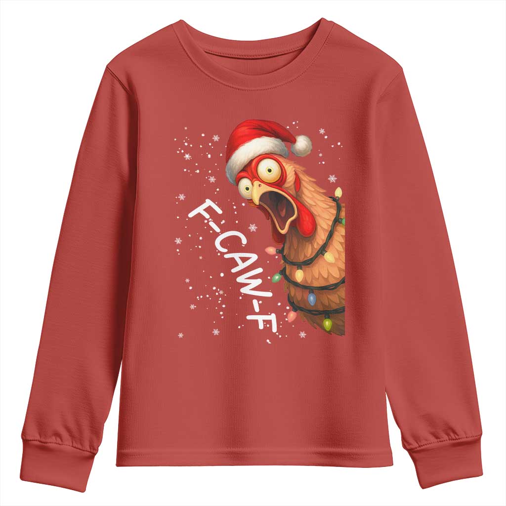 Funny F Caw F Chicken Christmas Youth Sweatshirt Xmas Rooster Meme Santa Hat TS11 Red Print Your Wear