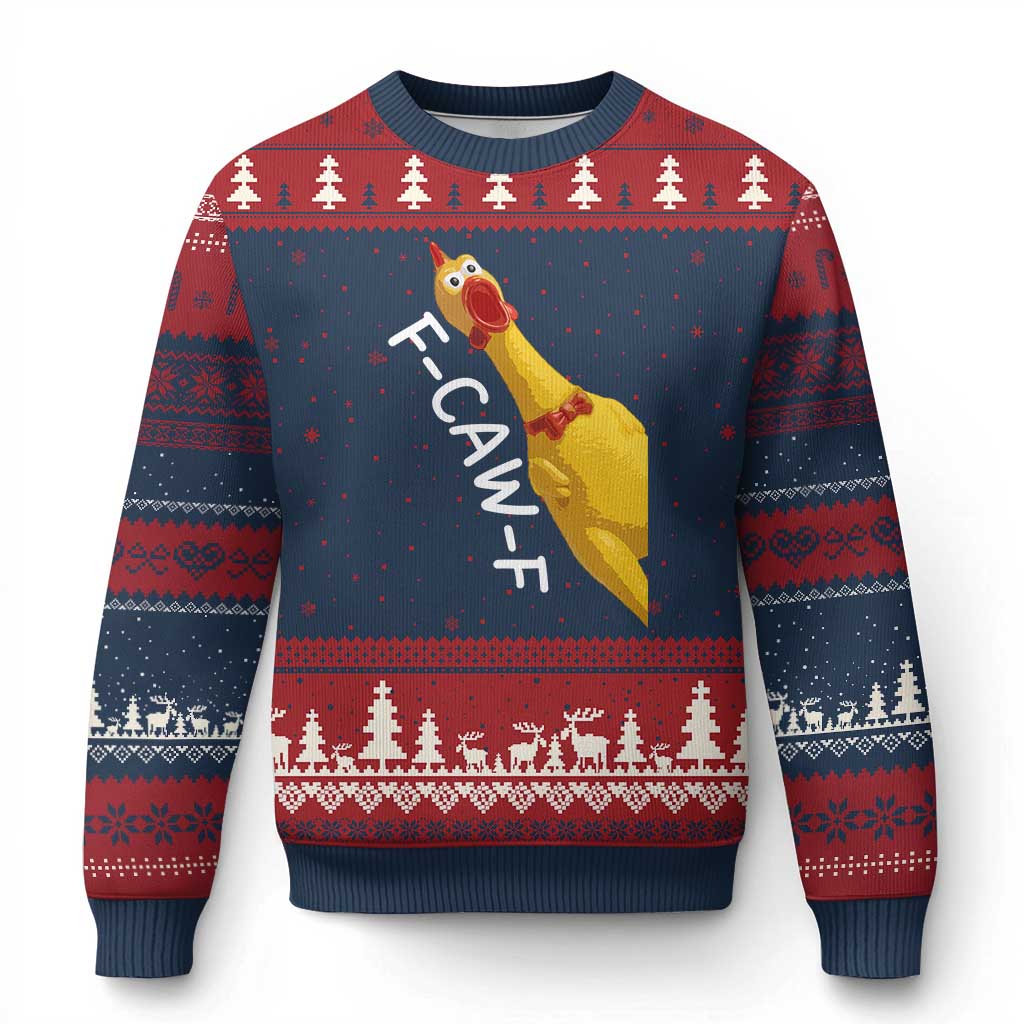 Funny F Caw F Chicken Toy Ugly Christmas Sweater Poultry Humor TS11 Navy Red Print Your Wear