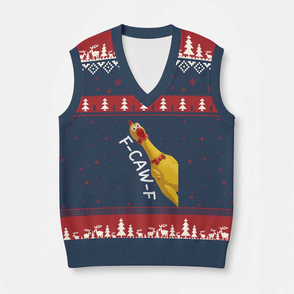Funny F Caw F Chicken Toy V-Neck Knit Sweater Vest Poultry Humor TS11 Navy Red Print Your Wear