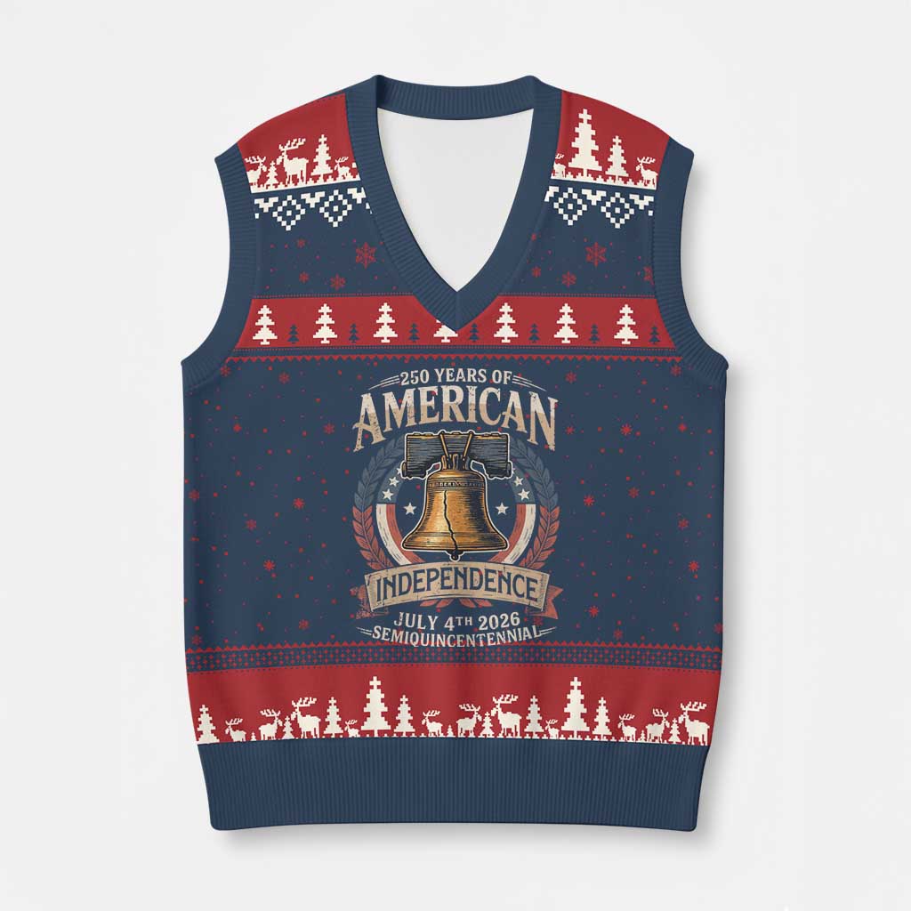 250 years Of America Independence V-Neck Knit Sweater Vest 250th American Anniversary Liberty Bell TS11 Navy Red Print Your Wear