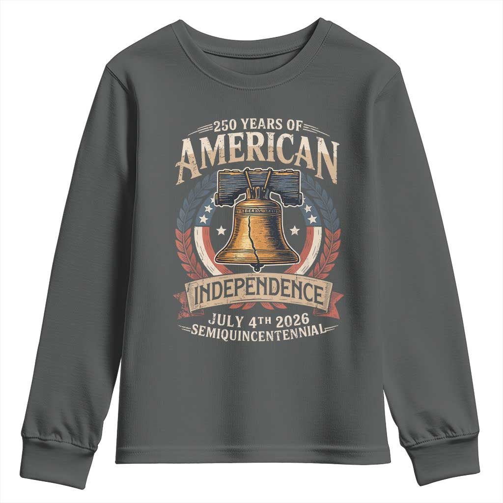 250 years Of America Independence Youth Sweatshirt 250th American Anniversary Liberty Bell TS11 Dark Heather Print Your Wear
