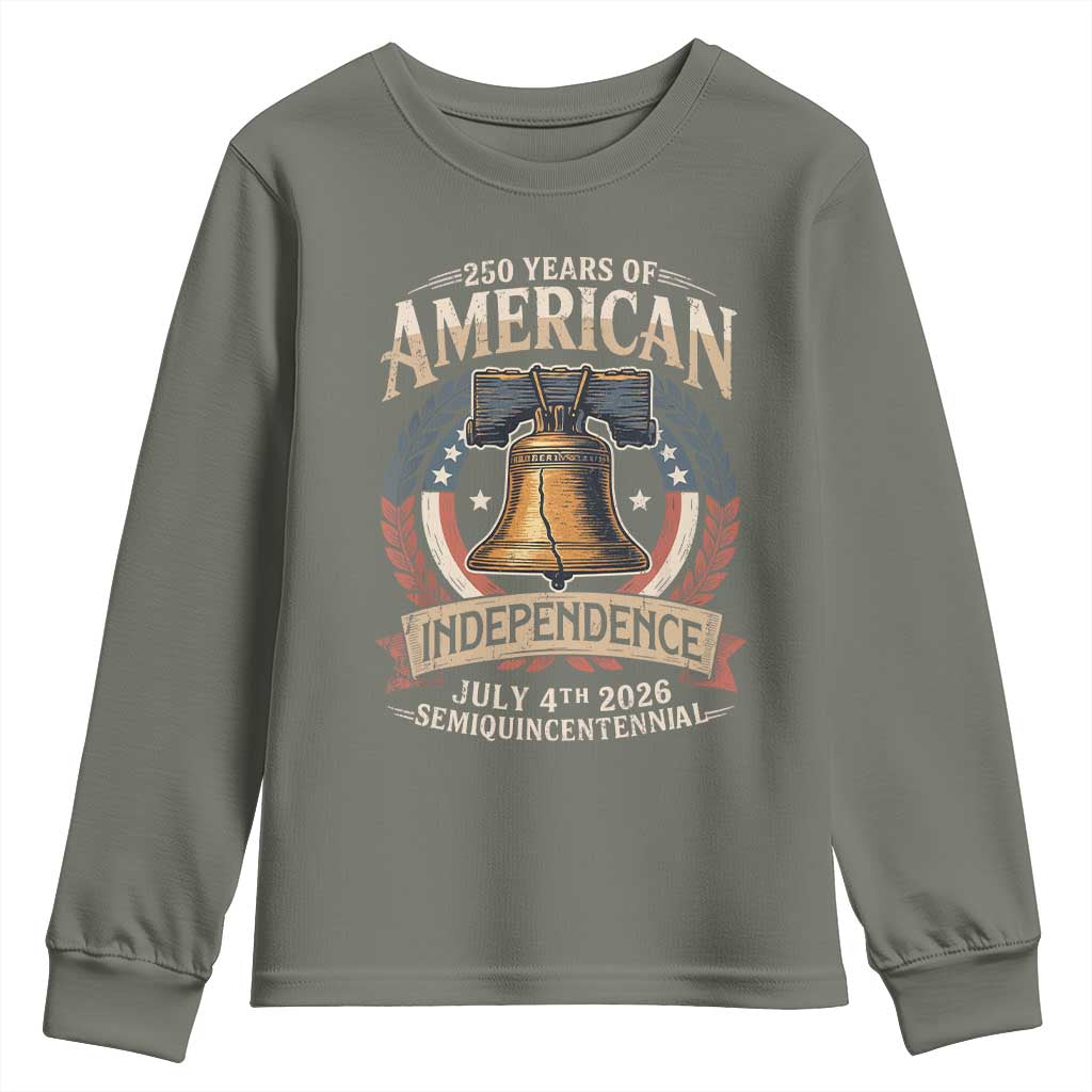 250 years Of America Independence Youth Sweatshirt 250th American Anniversary Liberty Bell TS11 Military Green Print Your Wear