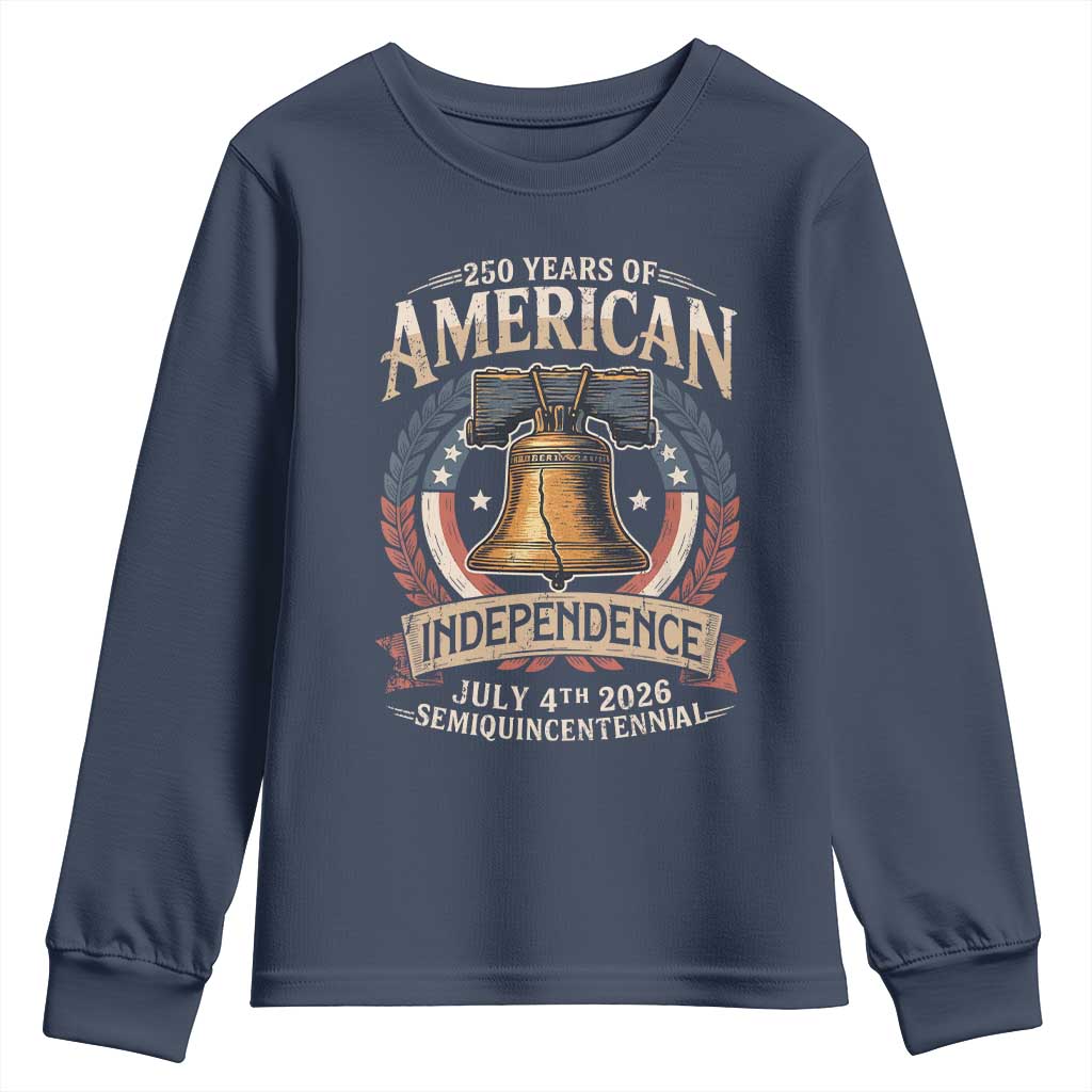250 years Of America Independence Youth Sweatshirt 250th American Anniversary Liberty Bell TS11 Navy Print Your Wear