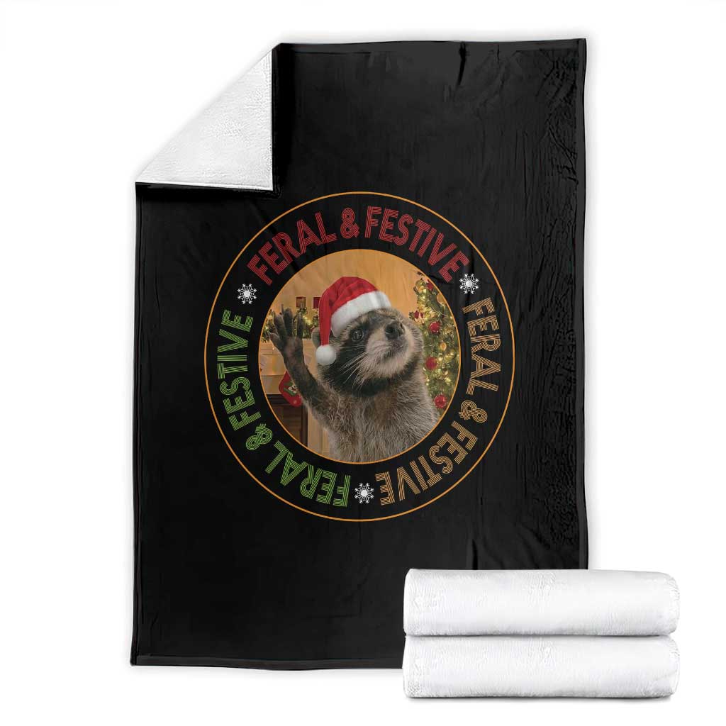 Funny Christmas Pedro The Racoon Throw Blanket Feral And Festive Xmas Santa Trash Panda TS11 Black Print Your Wear