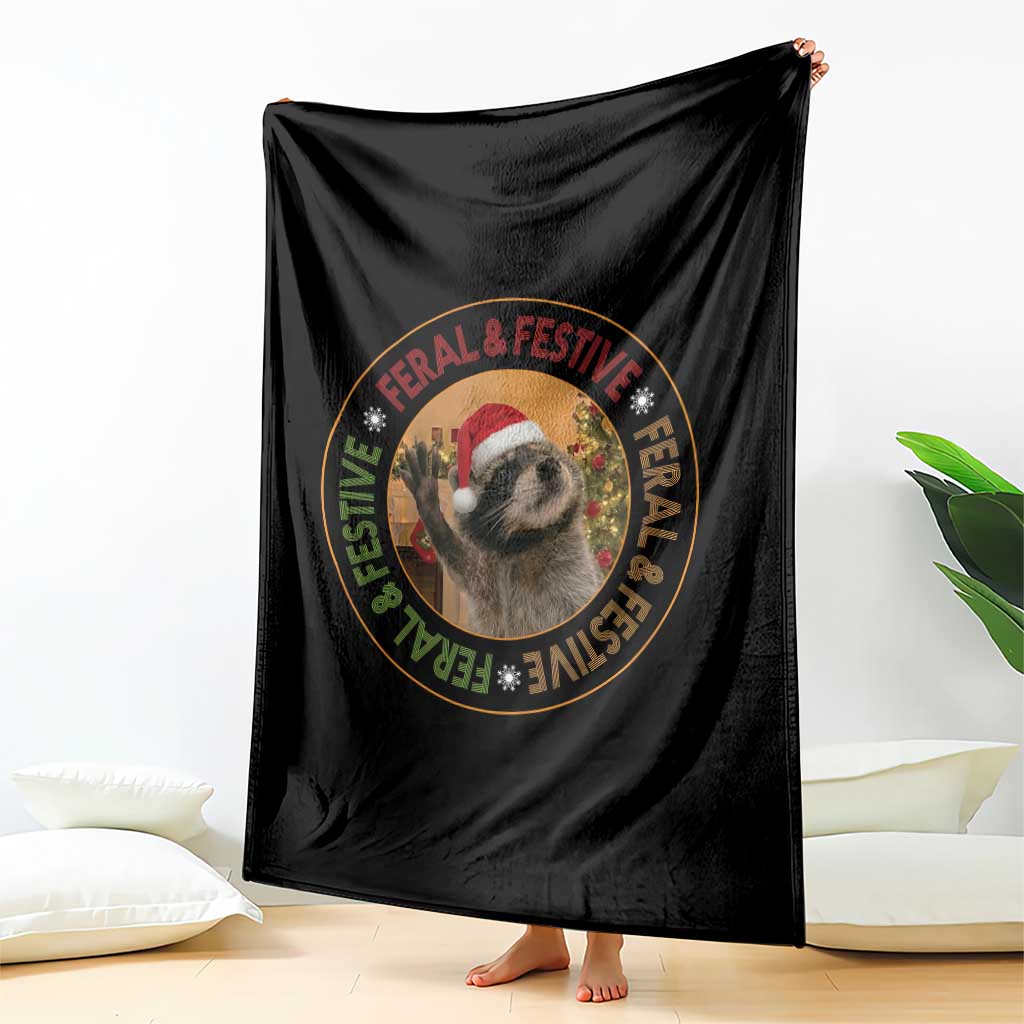 Funny Christmas Pedro The Racoon Throw Blanket Feral And Festive Xmas Santa Trash Panda TS11 Print Your Wear