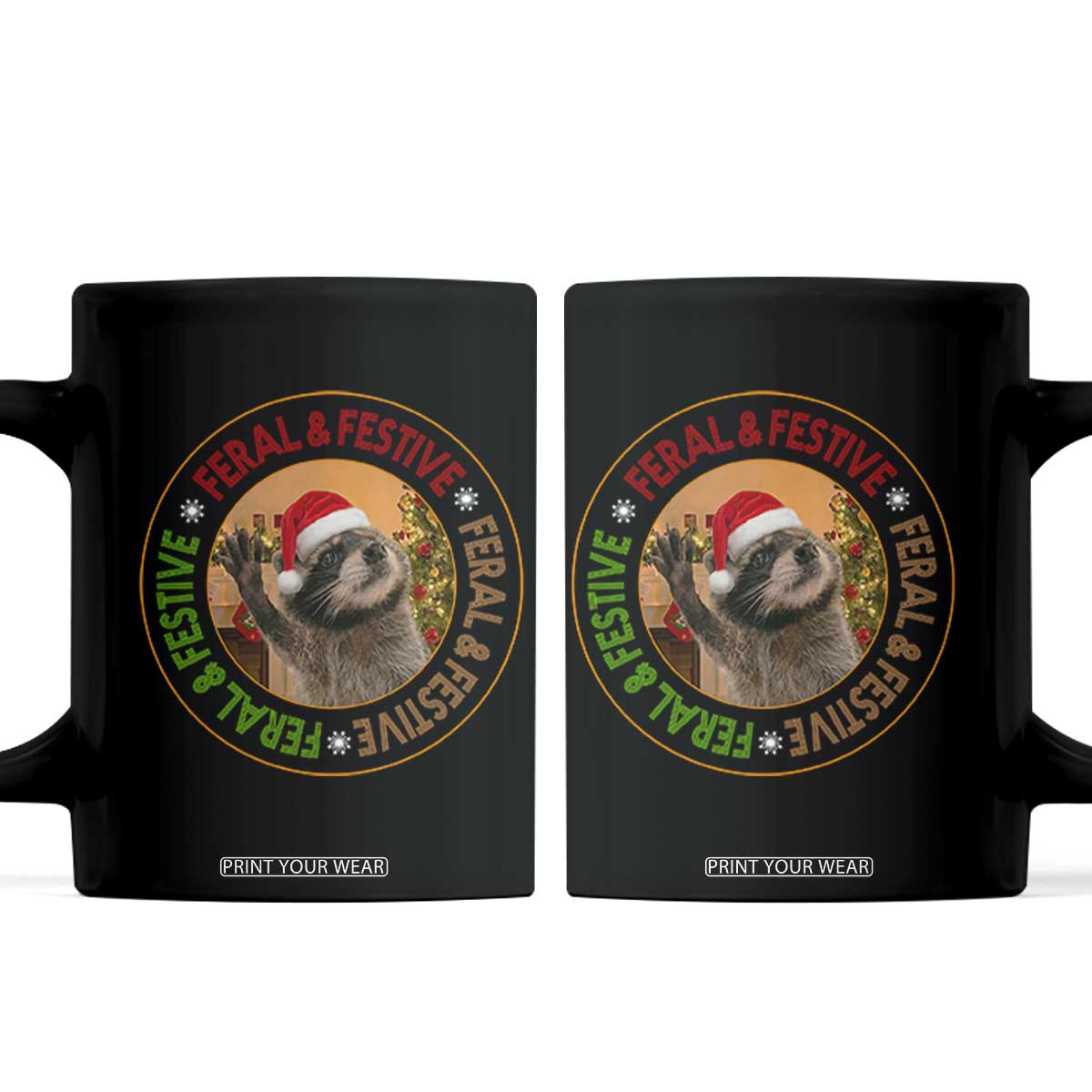 Funny Christmas Pedro The Racoon Coffee Mug Feral And Festive Xmas Santa Trash Panda TS11 Black Print Your Wear