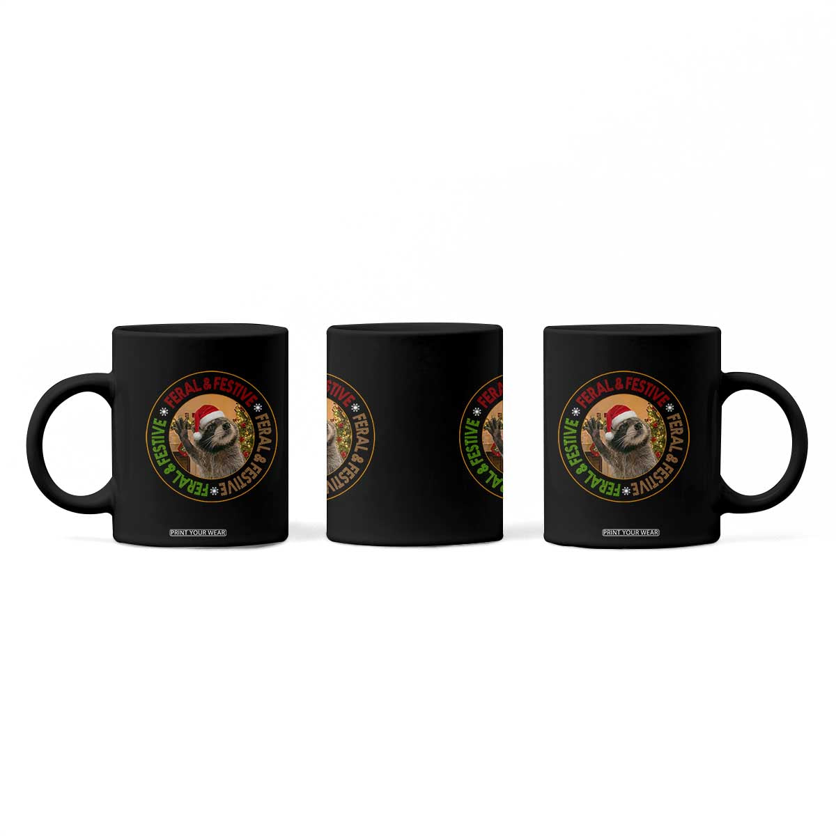 Funny Christmas Pedro The Racoon Coffee Mug Feral And Festive Xmas Santa Trash Panda TS11 Print Your Wear