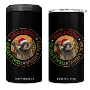 Funny Christmas Pedro The Racoon 4 in 1 Can Cooler Tumbler Feral And Festive Xmas Santa Trash Panda TS11 One Size: 16 oz Black Print Your Wear