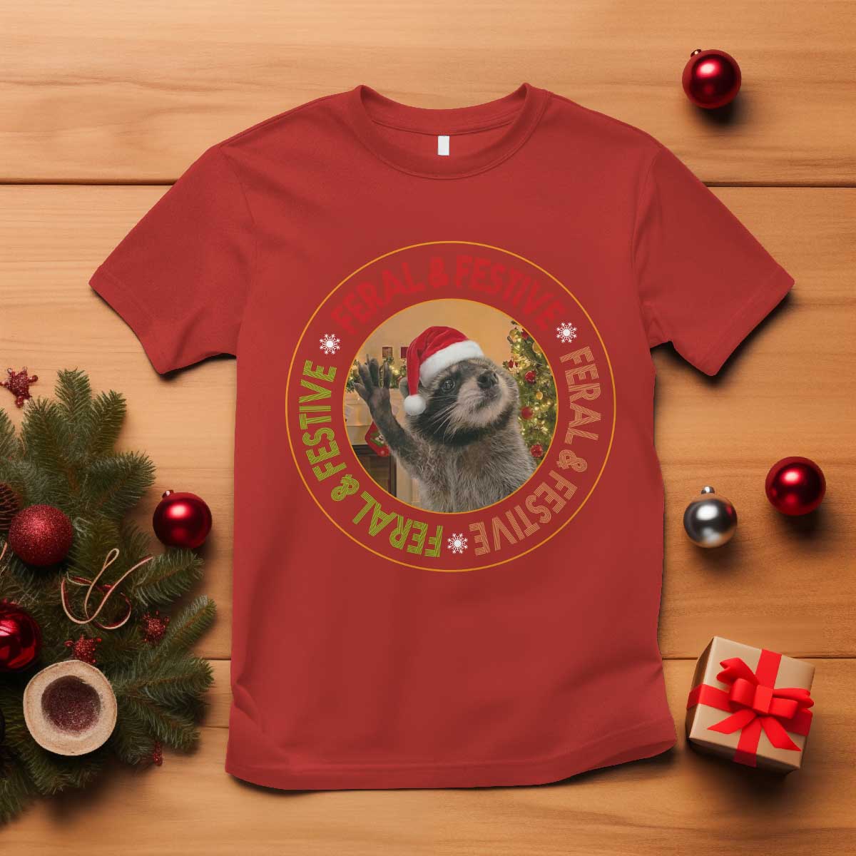 Funny Christmas Pedro The Racoon T Shirt Feral And Festive Xmas Santa Trash Panda TS11 Red Print Your Wear
