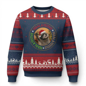Funny Xmas Pedro The Racoon Ugly Christmas Sweater Feral And Festive Xmas Santa Trash Panda TS11 Navy Red Print Your Wear