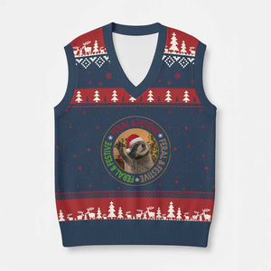 Funny Xmas Pedro The Racoon V-Neck Knit Sweater Vest Feral And Festive Xmas Santa Trash Panda TS11 Navy Red Print Your Wear