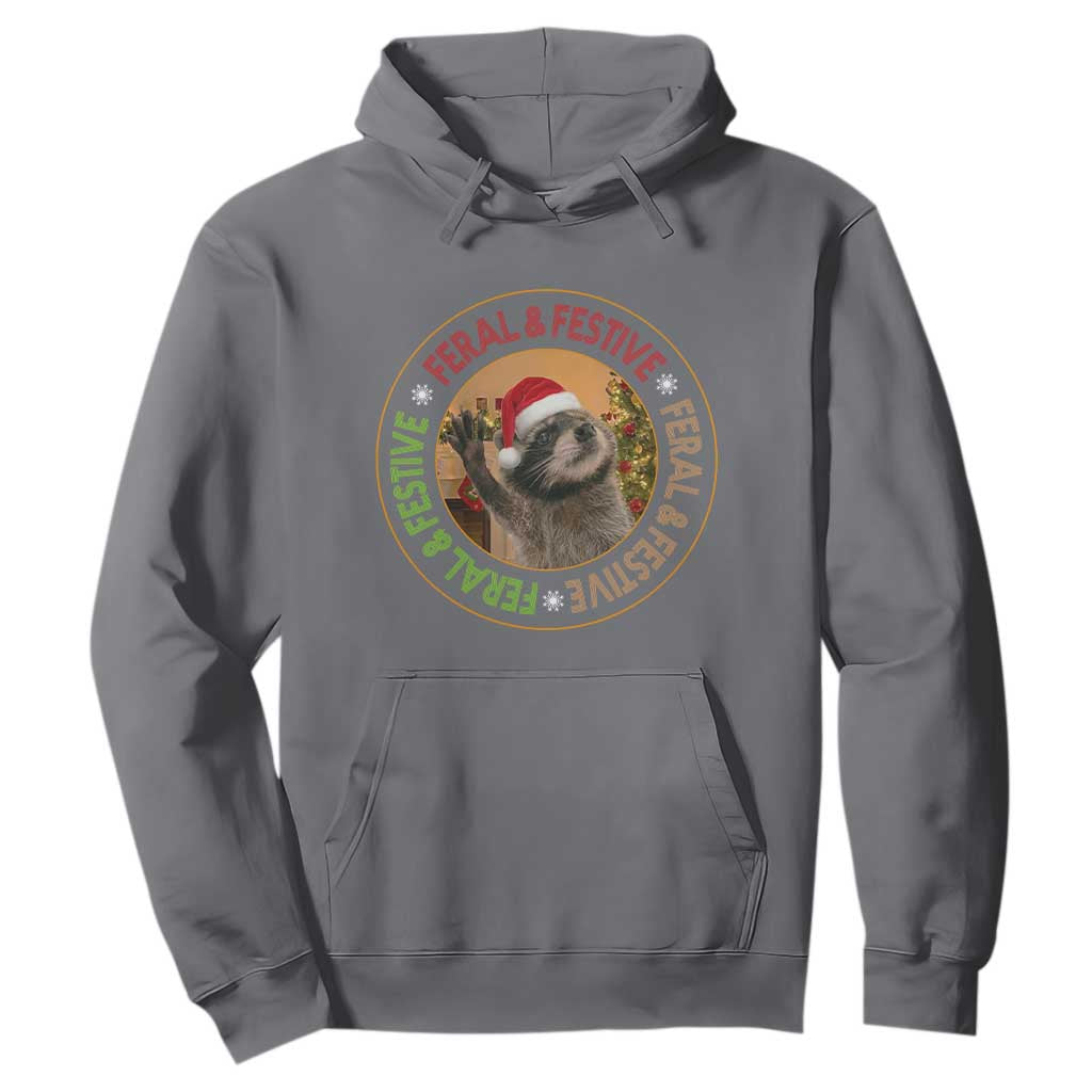 Funny Christmas Pedro The Racoon Hoodie Feral And Festive Xmas Santa Trash Panda TS11 Charcoal Print Your Wear