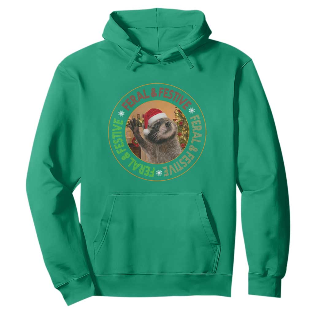 Funny Christmas Pedro The Racoon Hoodie Feral And Festive Xmas Santa Trash Panda TS11 Irish Green Print Your Wear