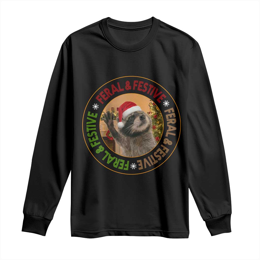 Funny Christmas Pedro The Racoon Long Sleeve Shirt Feral And Festive Xmas Santa Trash Panda TS11 Black Print Your Wear