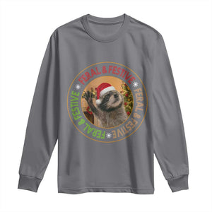 Funny Christmas Pedro The Racoon Long Sleeve Shirt Feral And Festive Xmas Santa Trash Panda TS11 Charcoal Print Your Wear
