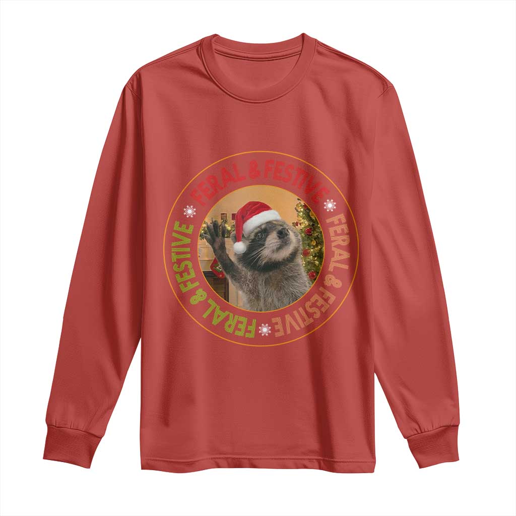 Funny Christmas Pedro The Racoon Long Sleeve Shirt Feral And Festive Xmas Santa Trash Panda TS11 Red Print Your Wear