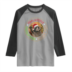 Funny Christmas Pedro The Racoon Raglan Shirt Feral And Festive Xmas Santa Trash Panda TS11 Sport Gray Black Print Your Wear