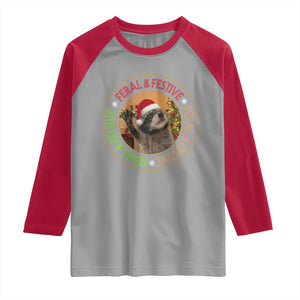 Funny Christmas Pedro The Racoon Raglan Shirt Feral And Festive Xmas Santa Trash Panda TS11 Sport Gray Red Print Your Wear