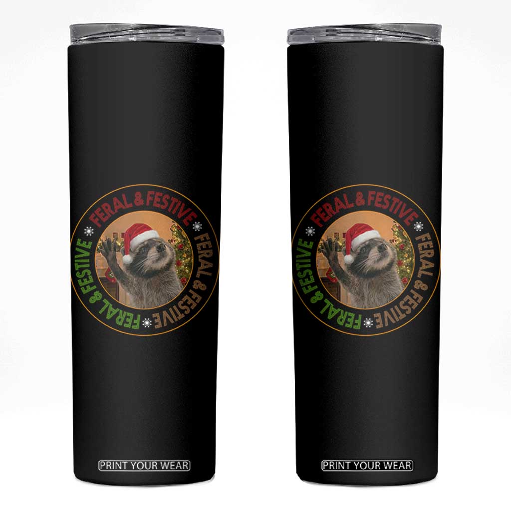 Funny Christmas Pedro The Racoon Skinny Tumbler Feral And Festive Xmas Santa Trash Panda TS11 Black Print Your Wear