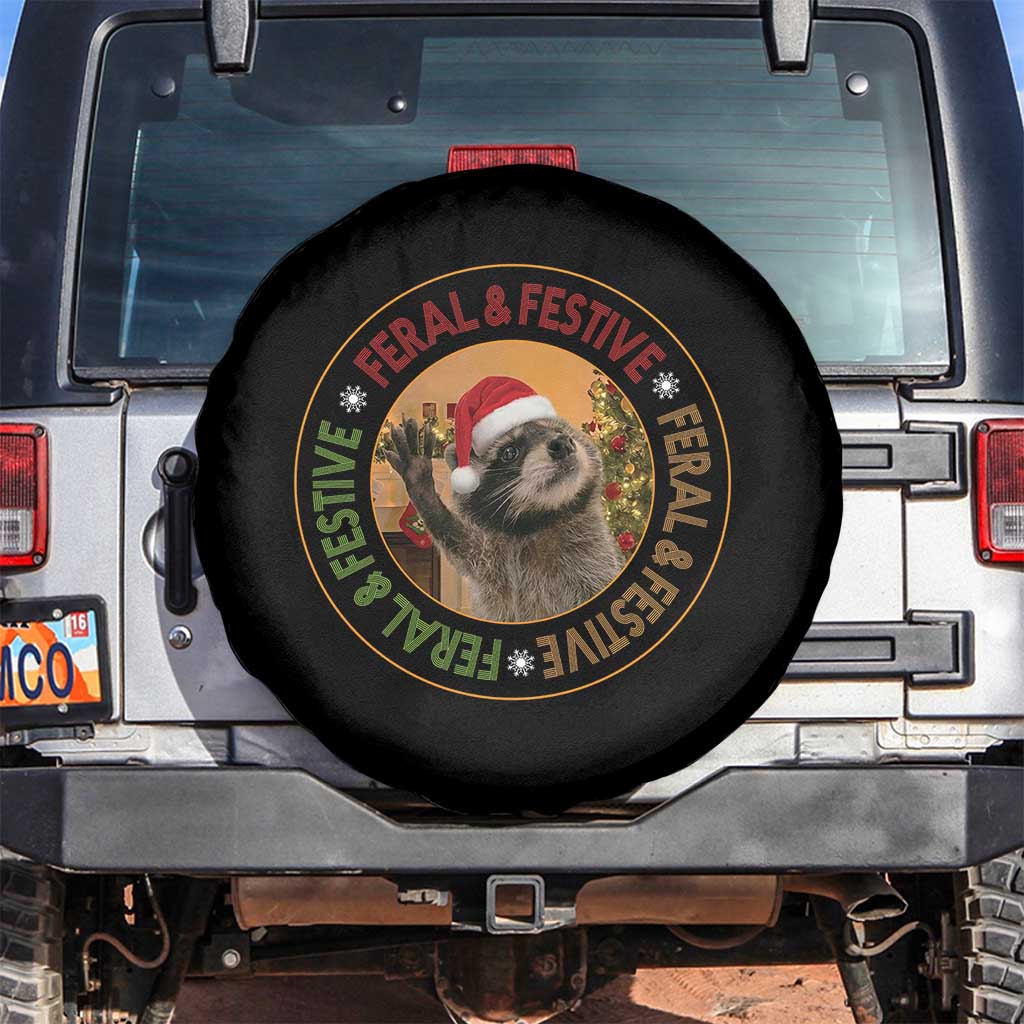 Funny Christmas Pedro The Racoon Spare Tire Cover Feral And Festive Xmas Santa Trash Panda TS11 No hole Black Print Your Wear