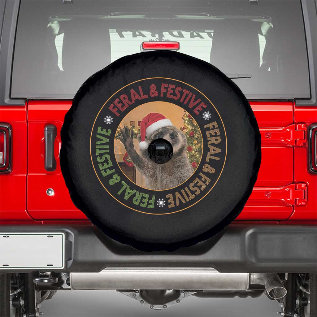 Funny Christmas Pedro The Racoon Spare Tire Cover Feral And Festive Xmas Santa Trash Panda TS11 Black Print Your Wear