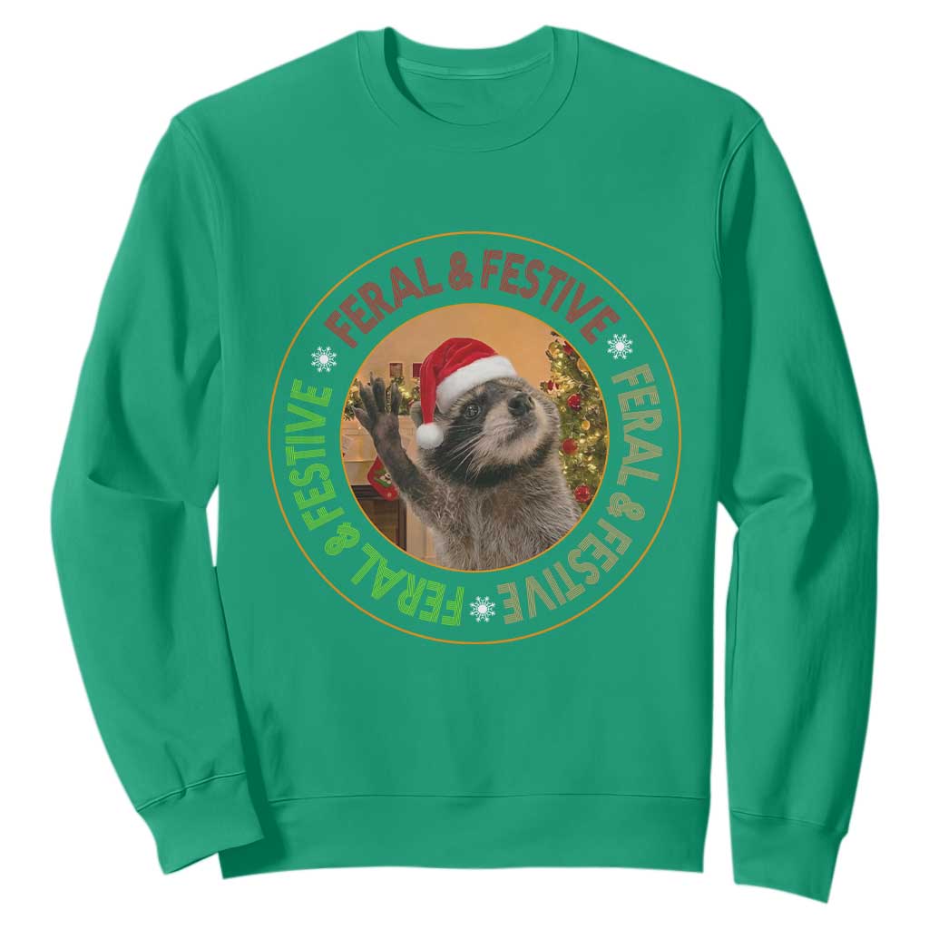 Funny Christmas Pedro The Racoon Sweatshirt Feral And Festive Xmas Santa Trash Panda TS11 Irish Green Print Your Wear