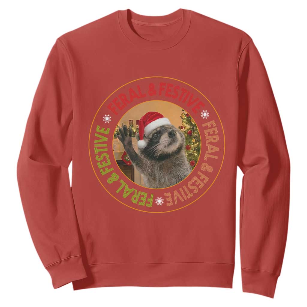 Funny Christmas Pedro The Racoon Sweatshirt Feral And Festive Xmas Santa Trash Panda TS11 Red Print Your Wear