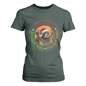 Funny Christmas Pedro The Racoon T Shirt For Women Feral And Festive Xmas Santa Trash Panda TS11 Dark Forest Green Print Your Wear