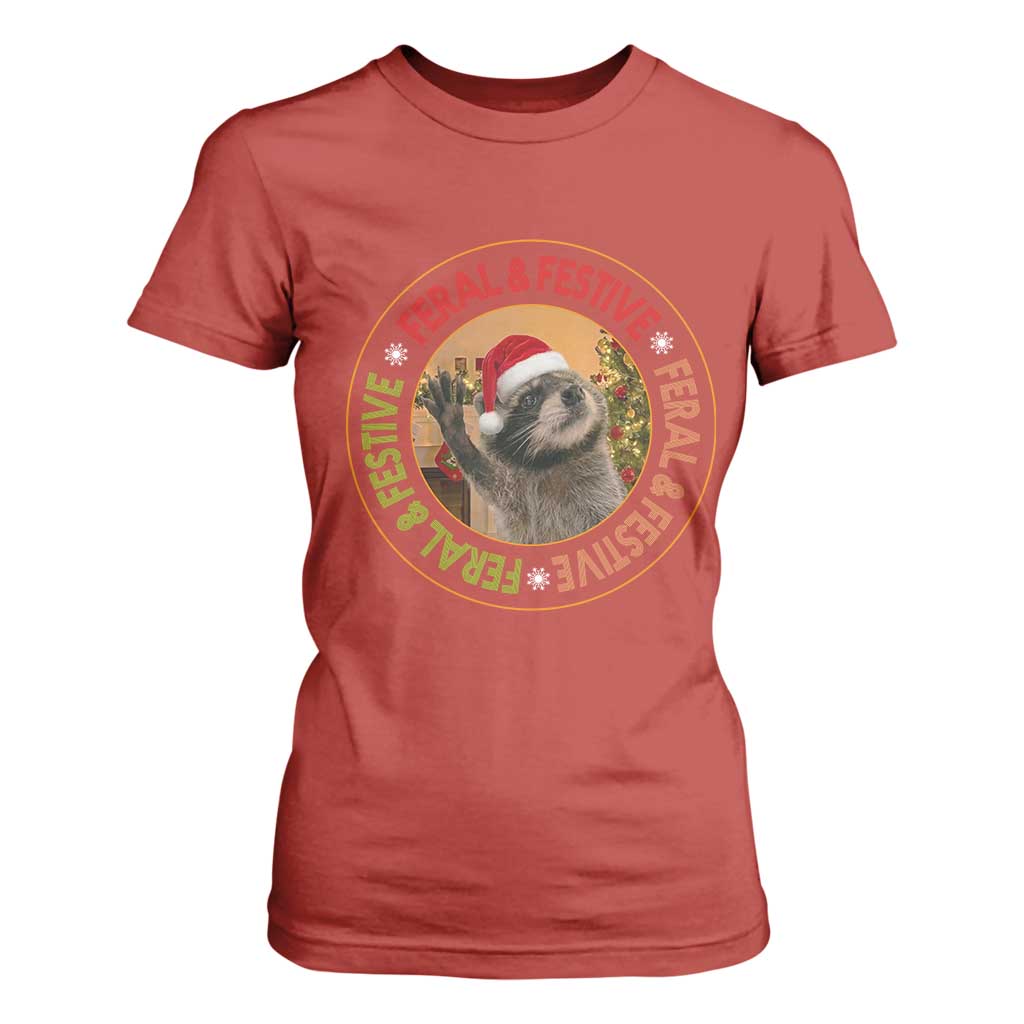 Funny Christmas Pedro The Racoon T Shirt For Women Feral And Festive Xmas Santa Trash Panda TS11 Red Print Your Wear