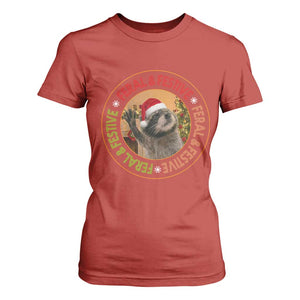 Funny Christmas Pedro The Racoon T Shirt For Women Feral And Festive Xmas Santa Trash Panda TS11 Red Print Your Wear