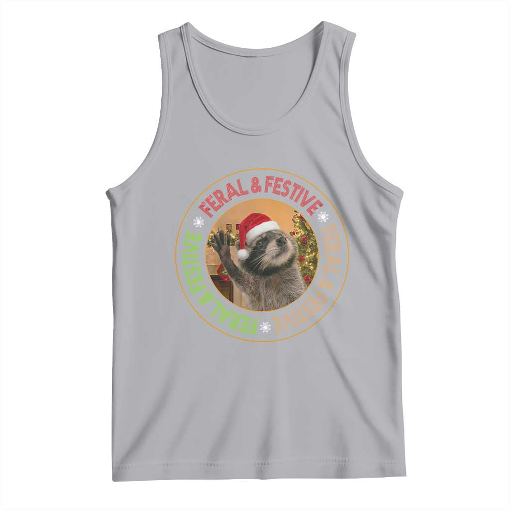 Funny Christmas Pedro The Racoon Tank Top Feral And Festive Xmas Santa Trash Panda TS11 Athletic Heather Print Your Wear