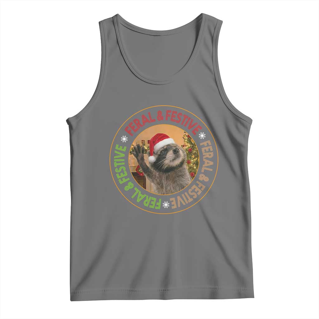 Funny Christmas Pedro The Racoon Tank Top Feral And Festive Xmas Santa Trash Panda TS11 Black Heather Print Your Wear