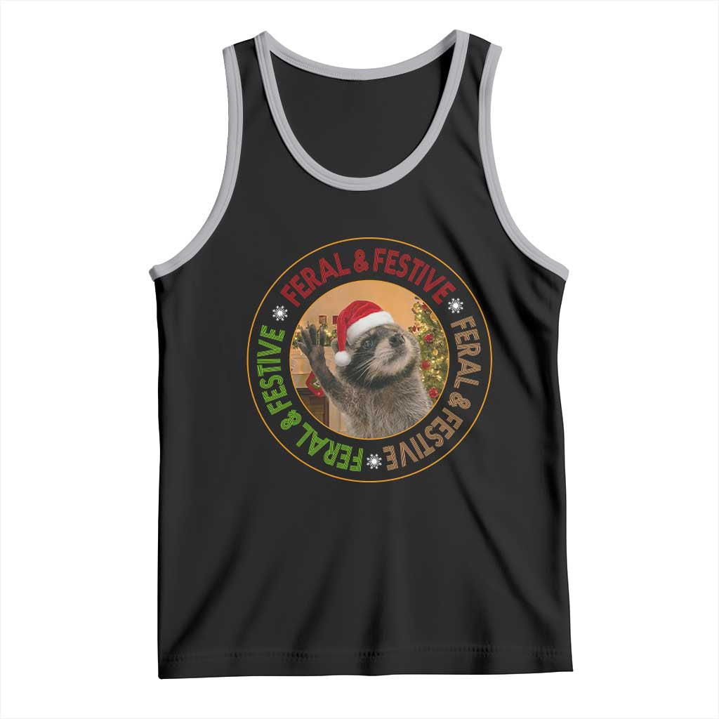 Funny Christmas Pedro The Racoon Tank Top Feral And Festive Xmas Santa Trash Panda TS11 Black Athletic Heather Print Your Wear