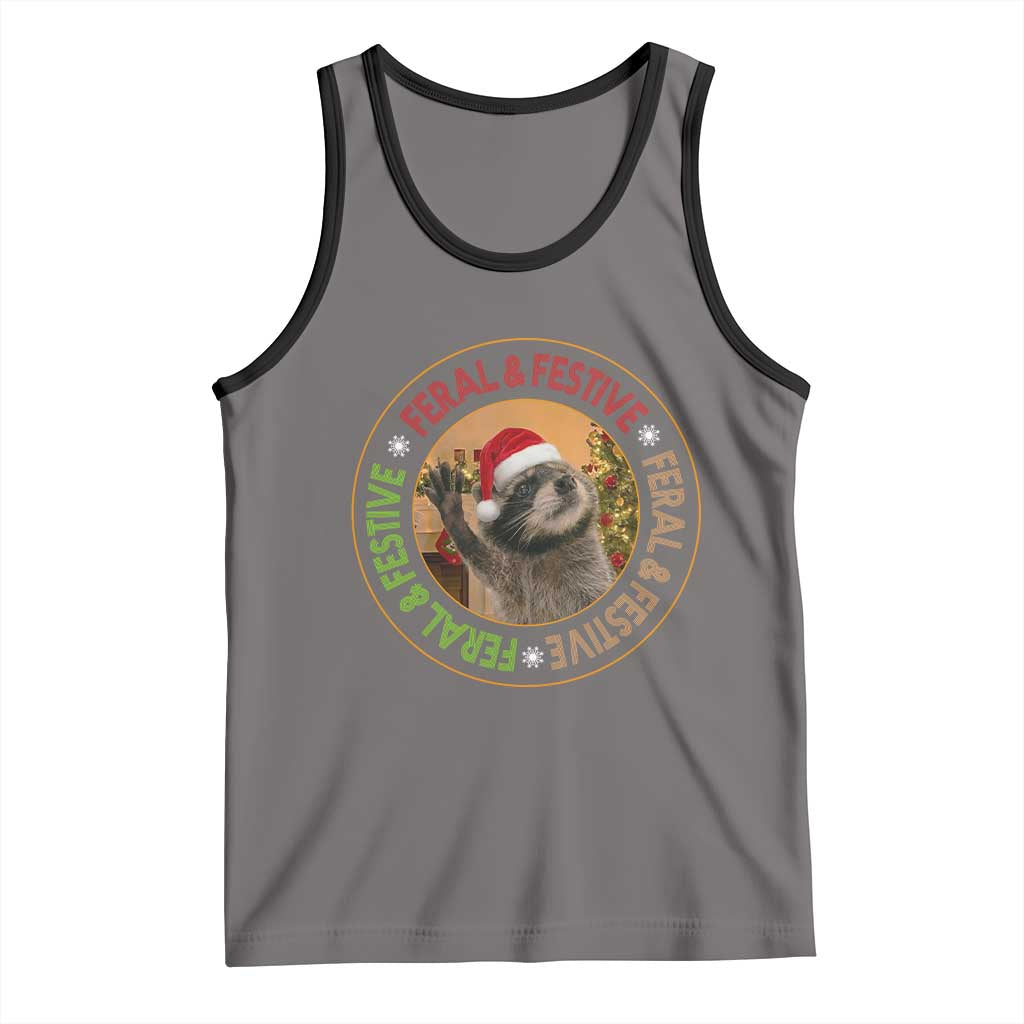 Funny Christmas Pedro The Racoon Tank Top Feral And Festive Xmas Santa Trash Panda TS11 Deep Heather Black Print Your Wear