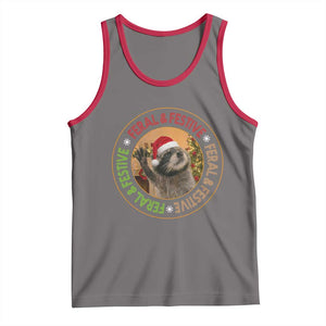 Funny Christmas Pedro The Racoon Tank Top Feral And Festive Xmas Santa Trash Panda TS11 Deep Heather Red Print Your Wear